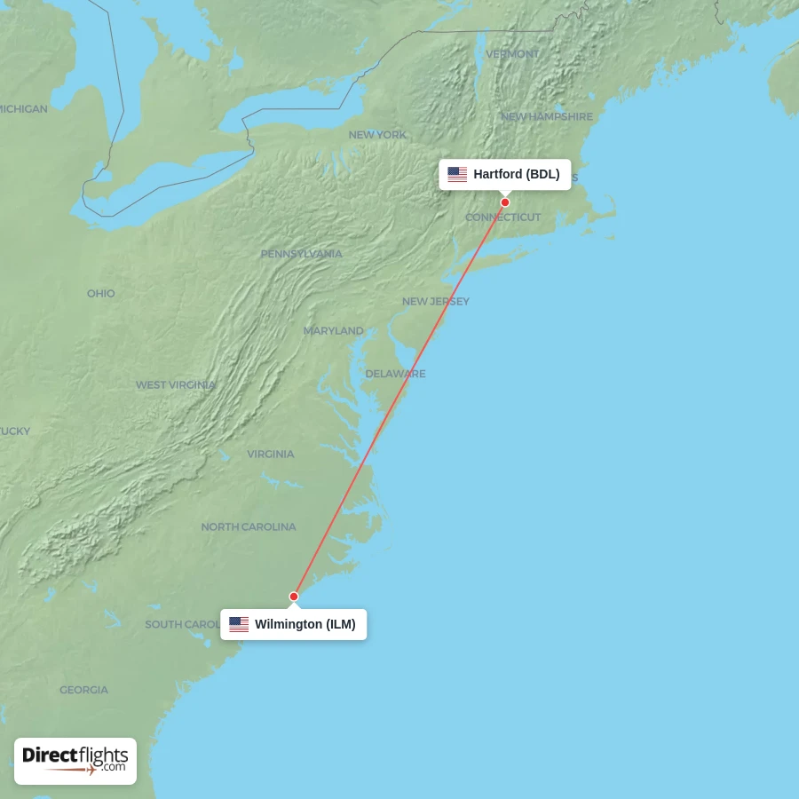 ILM - BDL route map