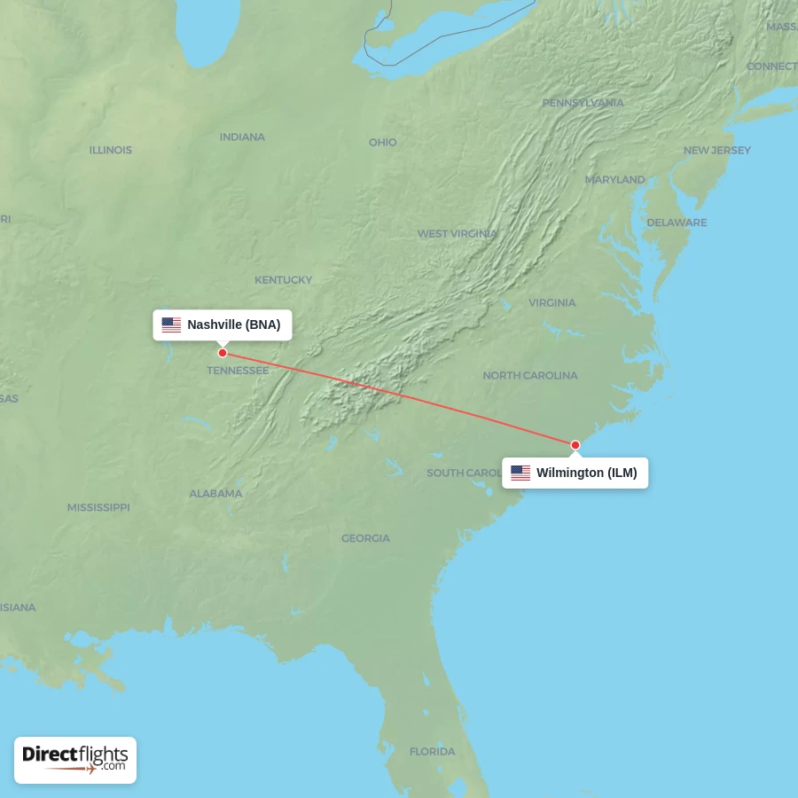 ILM - BNA route map
