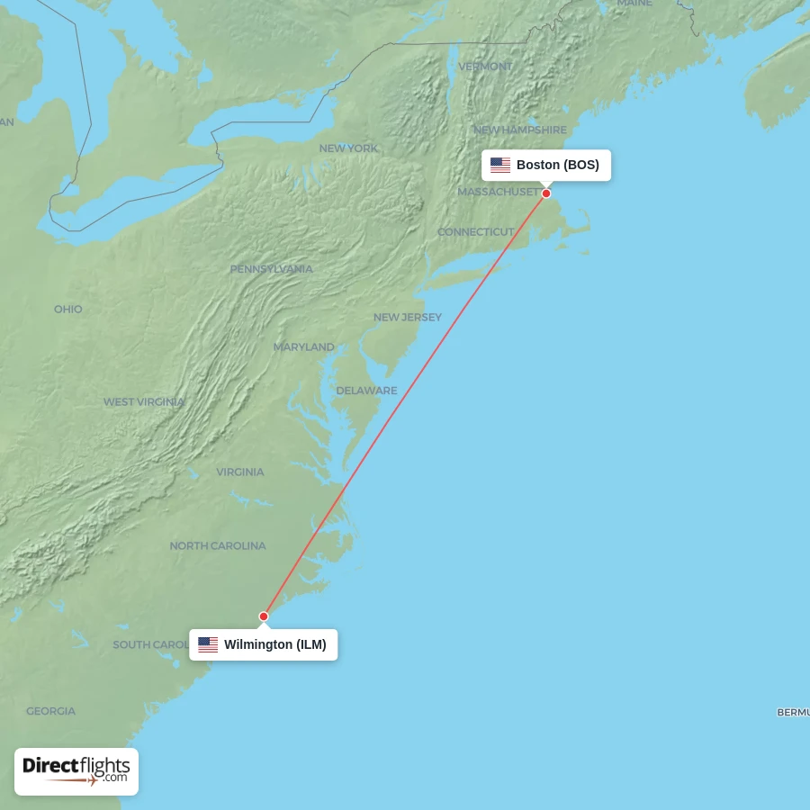 ILM - BOS route map