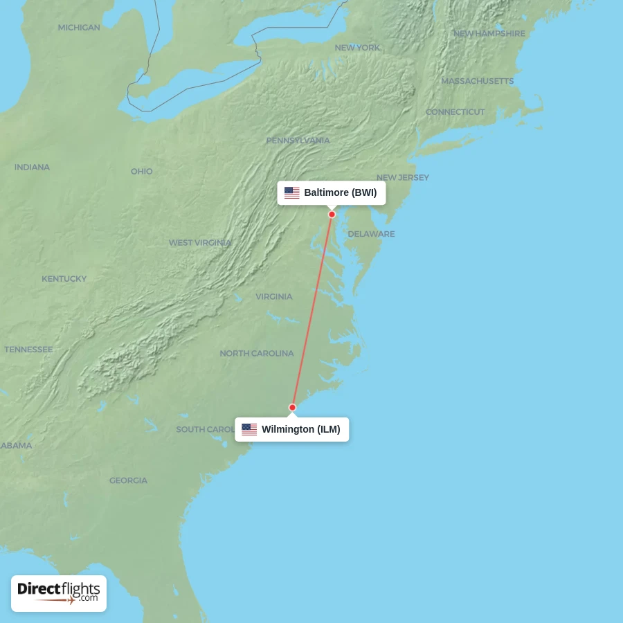 ILM - BWI route map