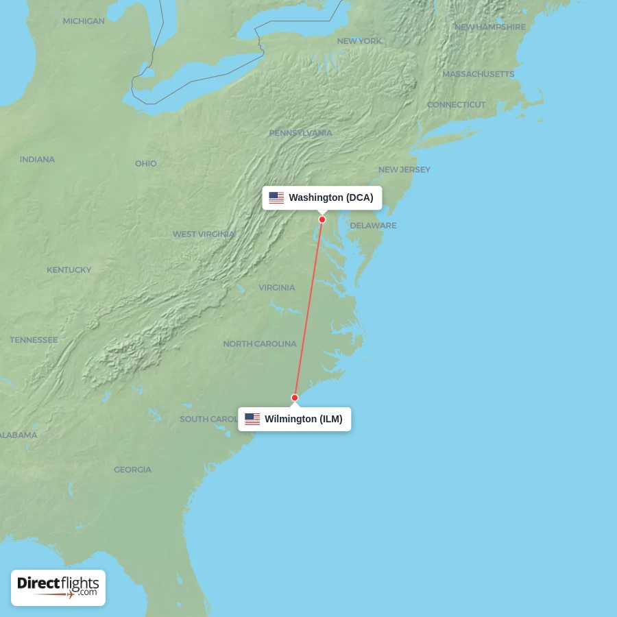 ILM - DCA route map