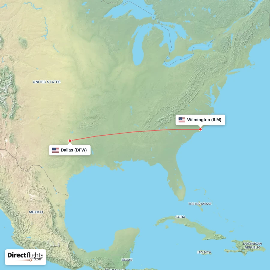 ILM - DFW route map