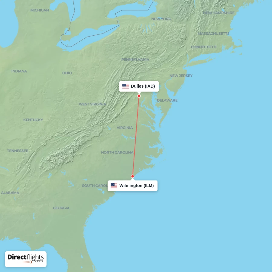 ILM - IAD route map