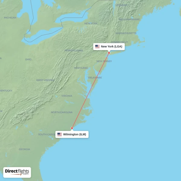 Wilmington - New York direct flight map