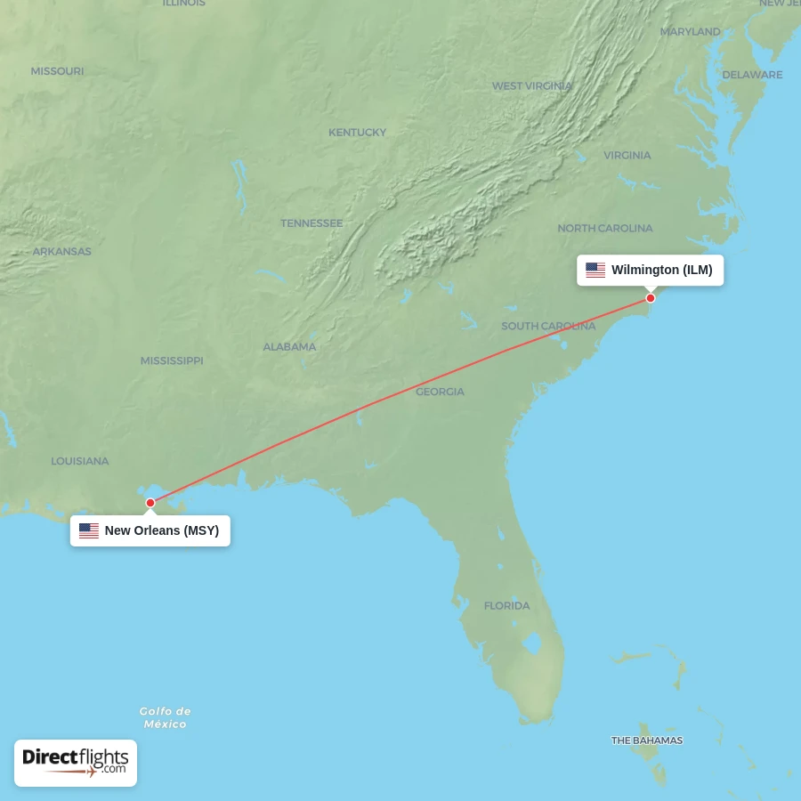 ILM - MSY route map