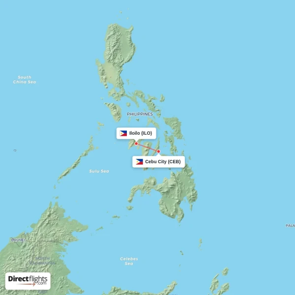 Iloilo - Cebu City direct flight map