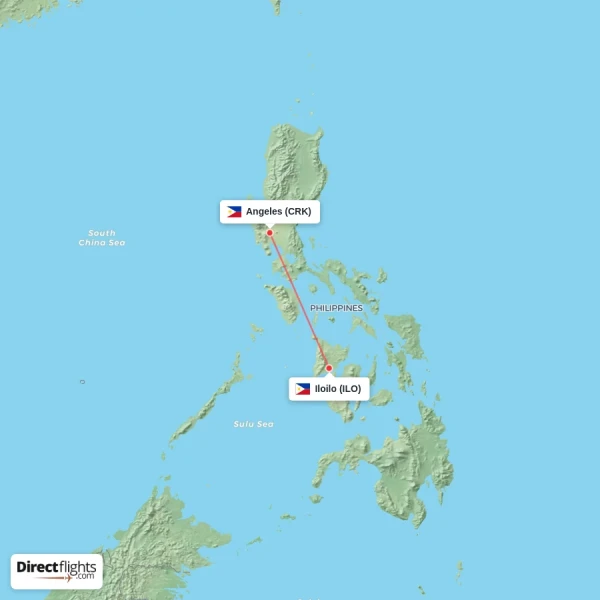 Iloilo - Angeles direct flight map