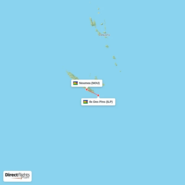 Ile Des Pins - Noumea direct flight map