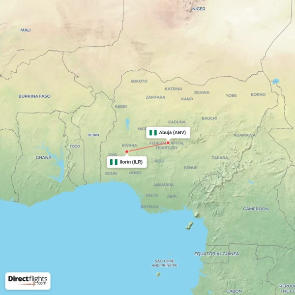 Ilorin - Abuja direct flight map