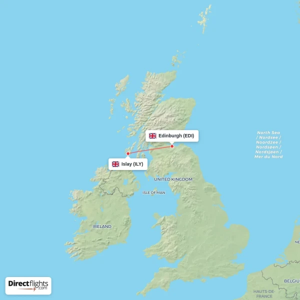Islay - Edinburgh direct flight map