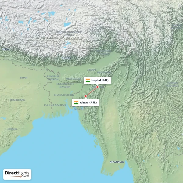 Imphal - Aizawl direct flight map
