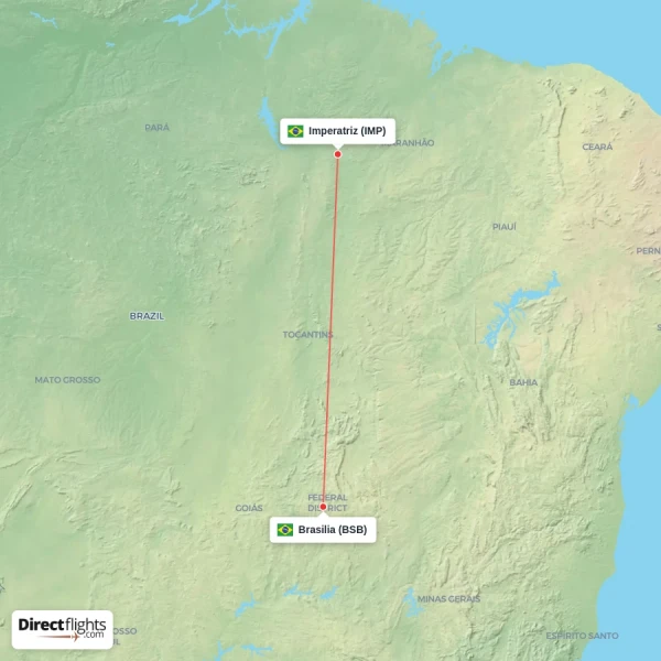 Imperatriz - Brasilia direct flight map