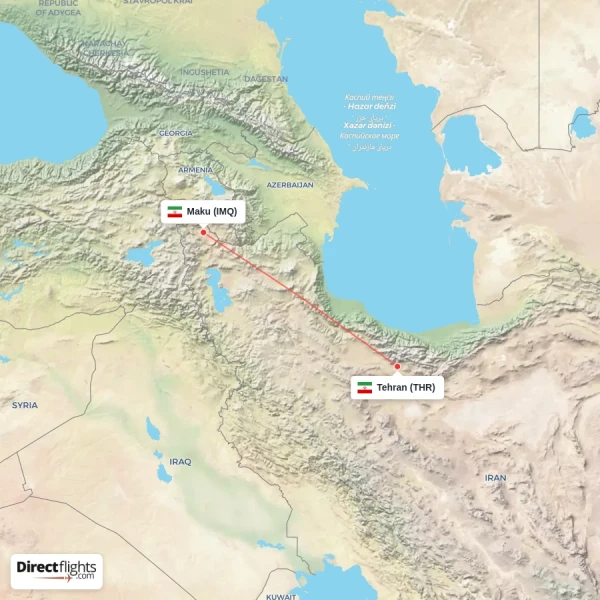 Maku - Tehran direct flight map