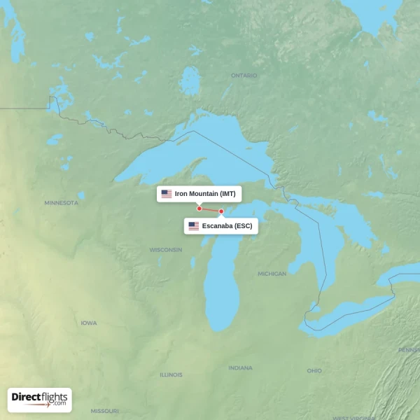 Iron Mountain - Escanaba direct flight map