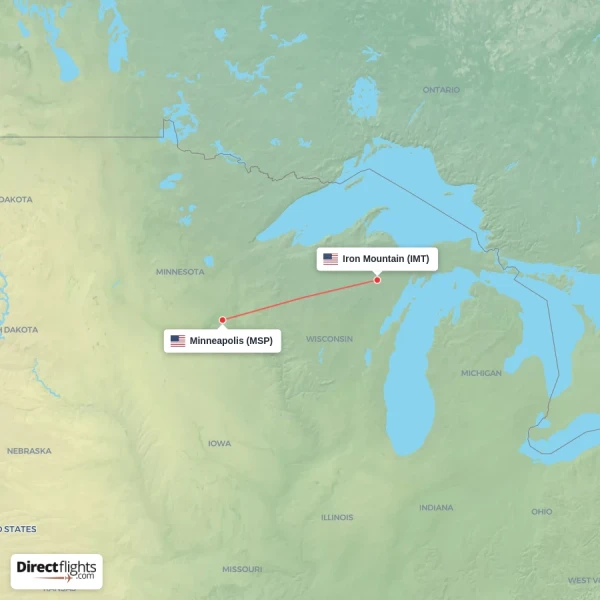 Iron Mountain - Minneapolis direct flight map