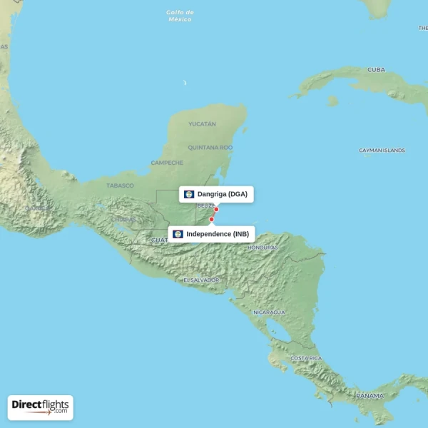 Independence - Dangriga direct flight map