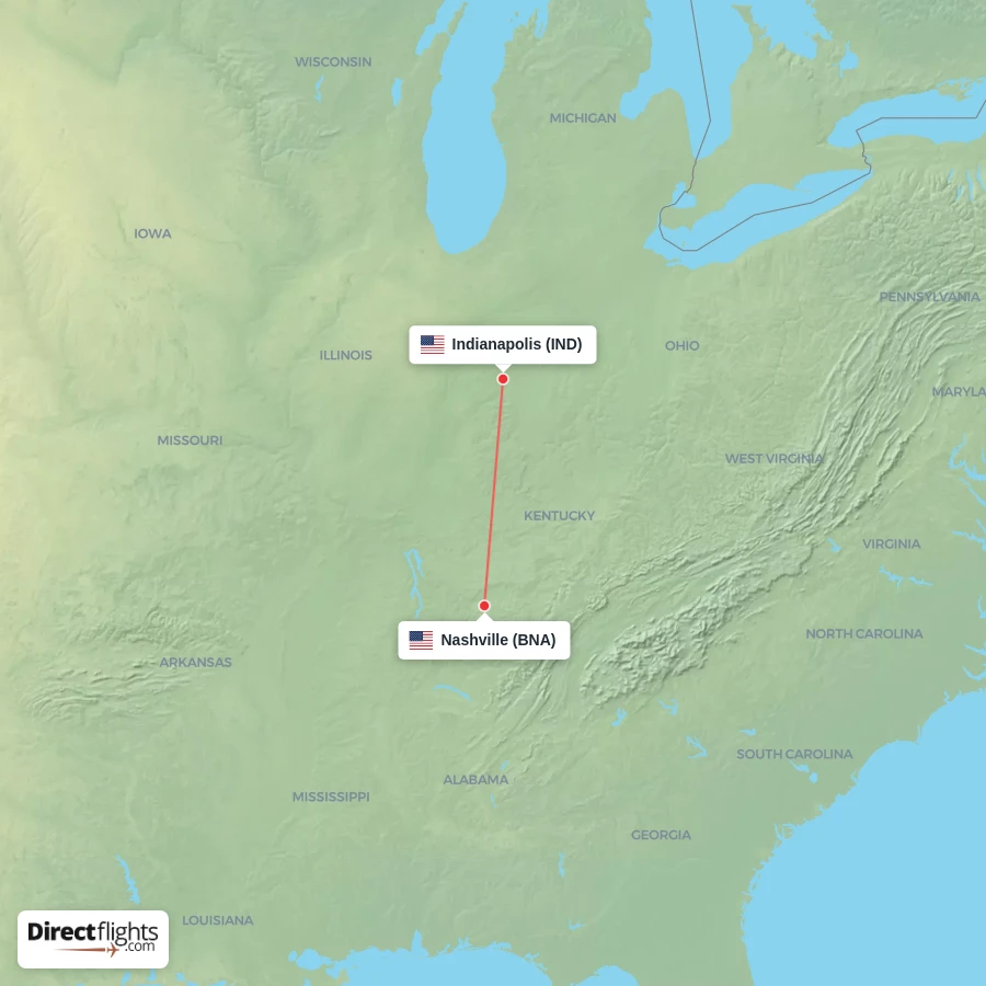 IND - BNA route map