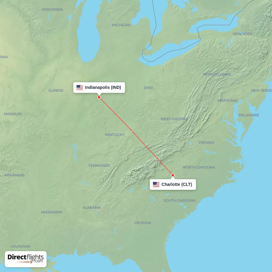 IND - CLT route map