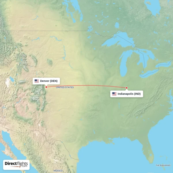 Indianapolis - Denver direct flight map