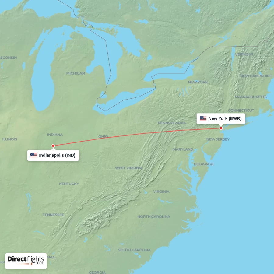 IND - EWR route map