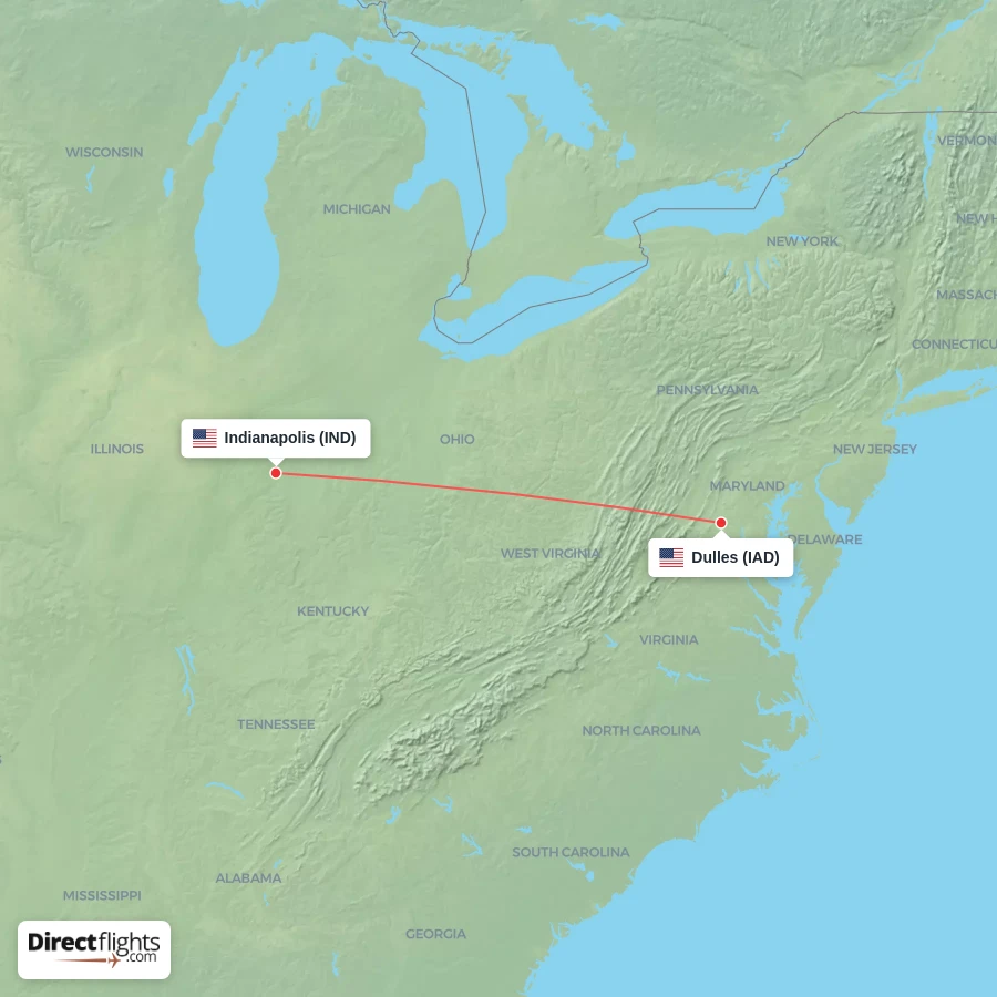 IND - IAD route map
