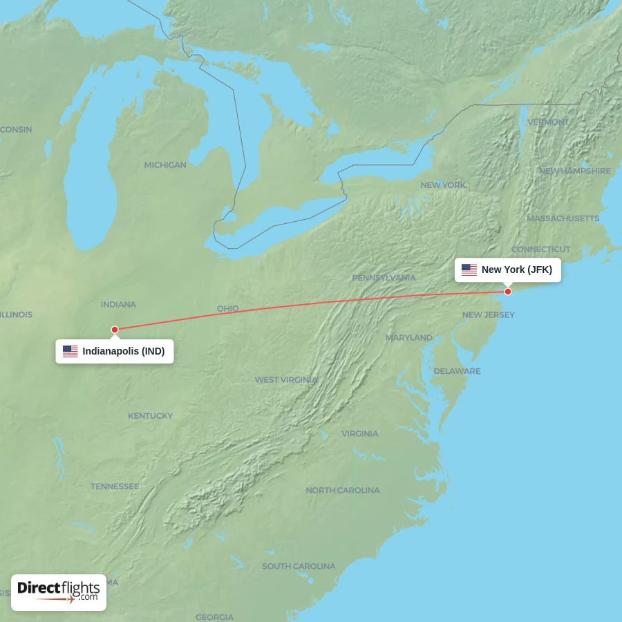 IND - JFK route map