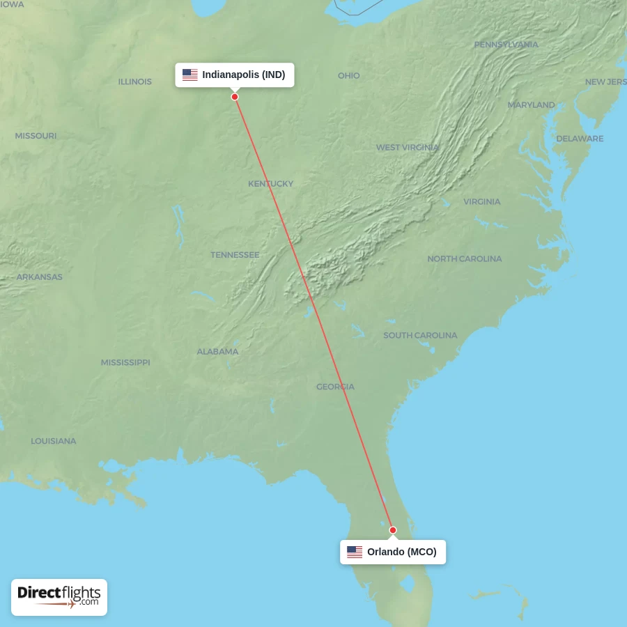 IND - MCO route map