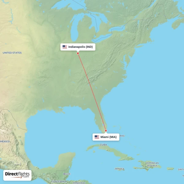 Indianapolis - Miami direct flight map