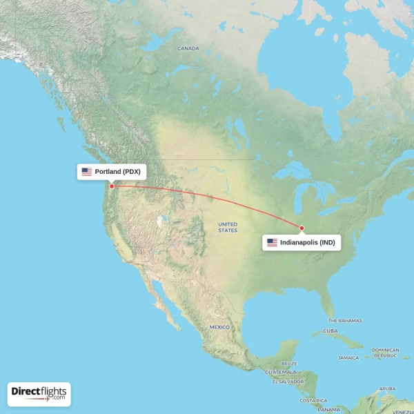 Indianapolis - Portland direct flight map