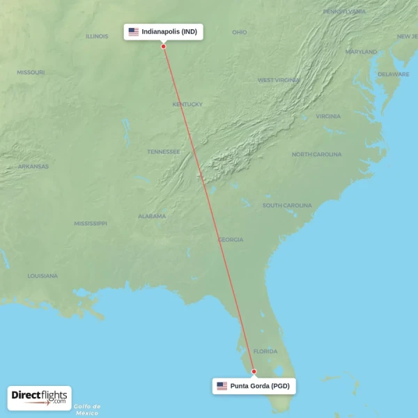 Indianapolis - Punta Gorda direct flight map
