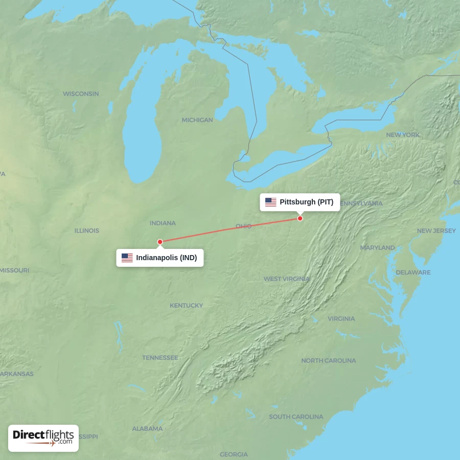 IND - PIT route map