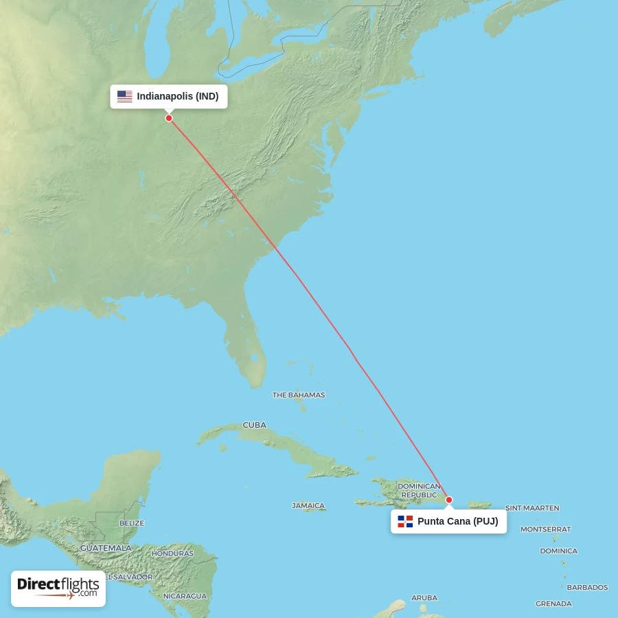 IND - PUJ route map