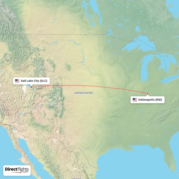 Indianapolis - Salt Lake City direct flight map