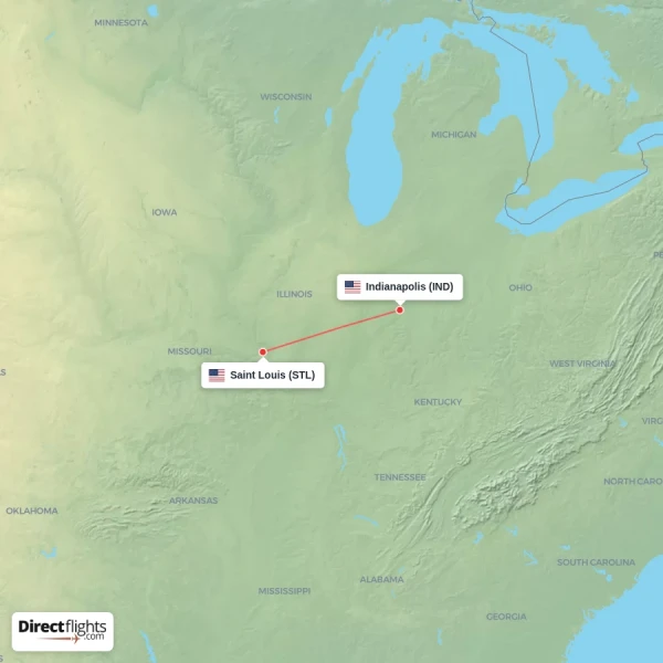 Indianapolis - Saint Louis direct flight map