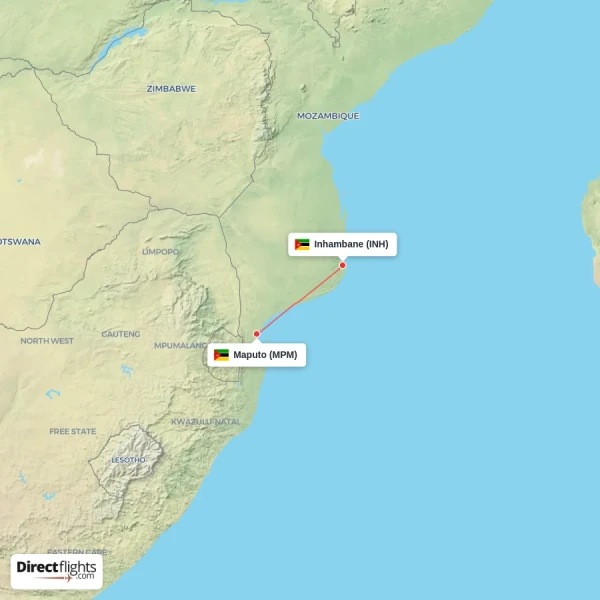 Inhambane - Maputo direct flight map