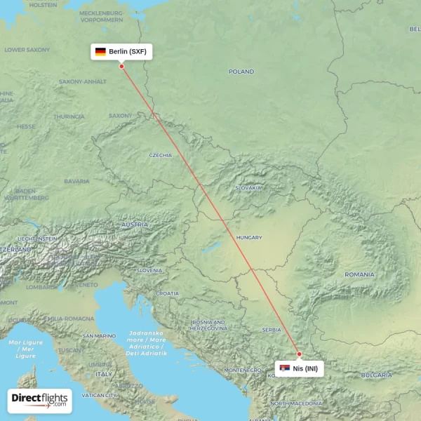 Nis - Berlin direct flight map