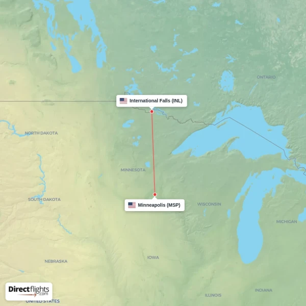 International Falls - Minneapolis direct flight map