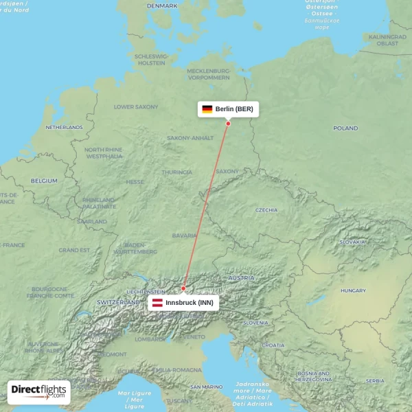 Innsbruck - Berlin direct flight map