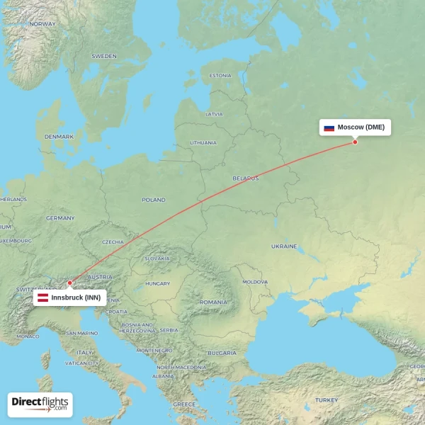 Innsbruck - Moscow direct flight map