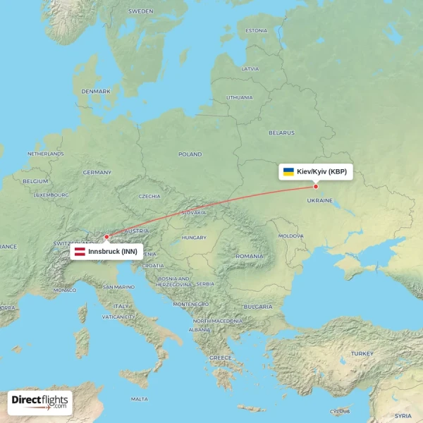 Innsbruck - Kiev/Kyiv direct flight map