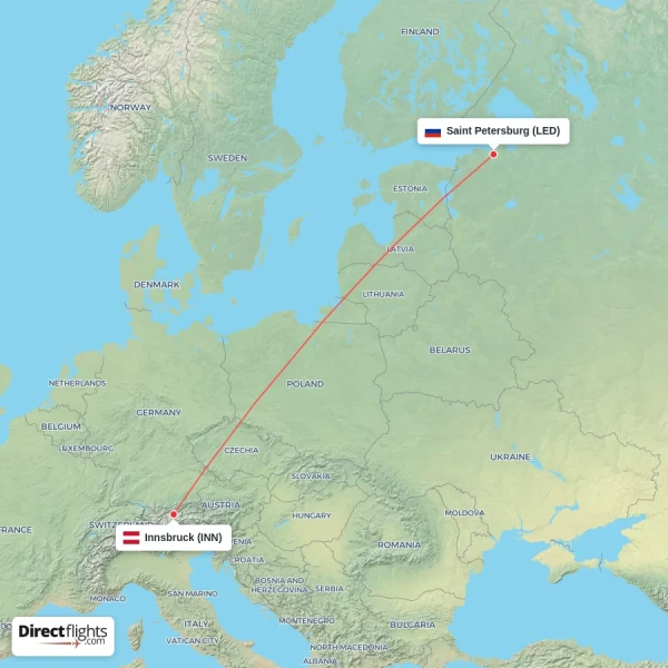 Innsbruck - Saint Petersburg direct flight map