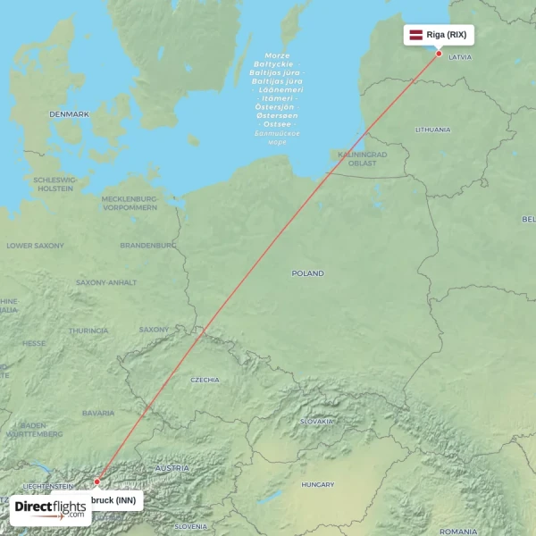 Innsbruck - Riga direct flight map