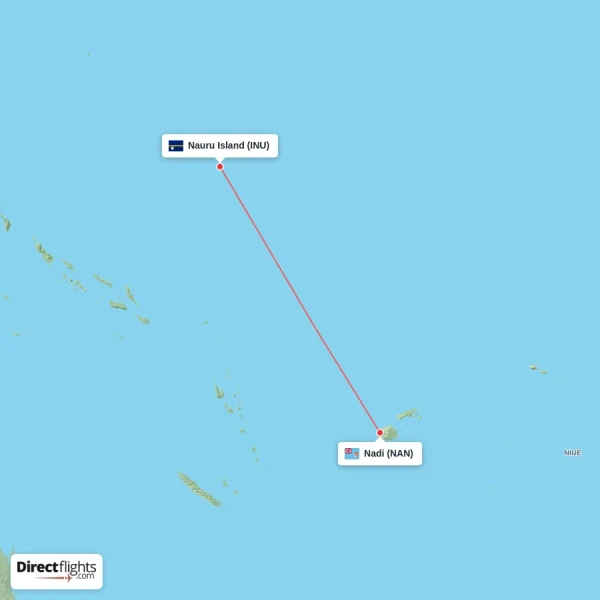Nauru Island - Nadi direct flight map