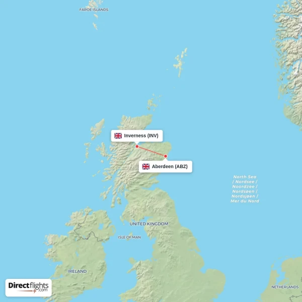 Inverness - Aberdeen direct flight map