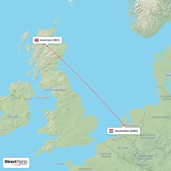 Inverness - Amsterdam direct flight map
