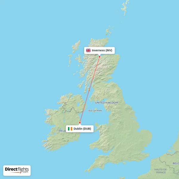 Inverness - Dublin direct flight map