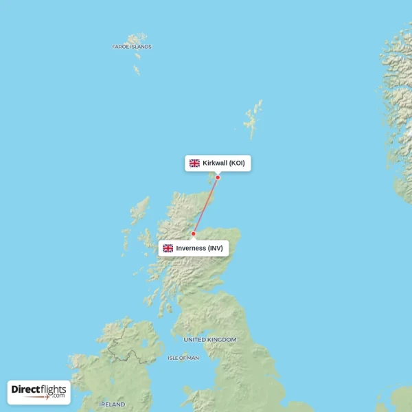 Inverness - Kirkwall direct flight map