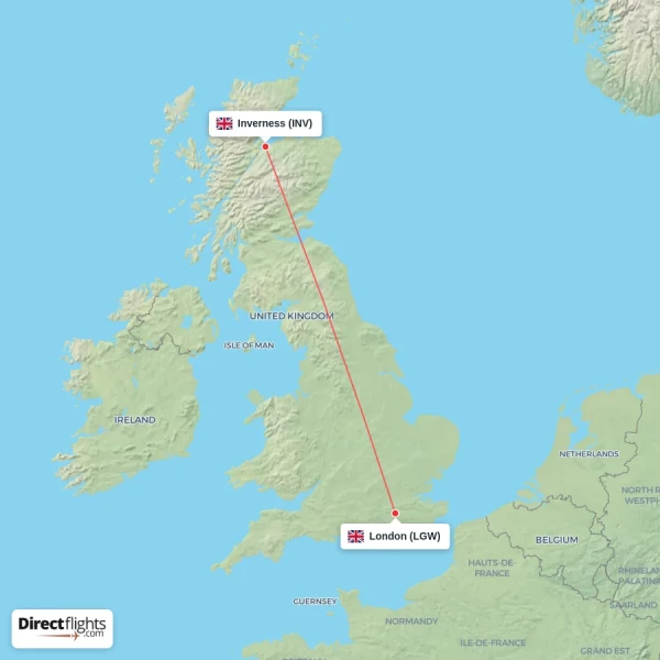 Inverness - London direct flight map