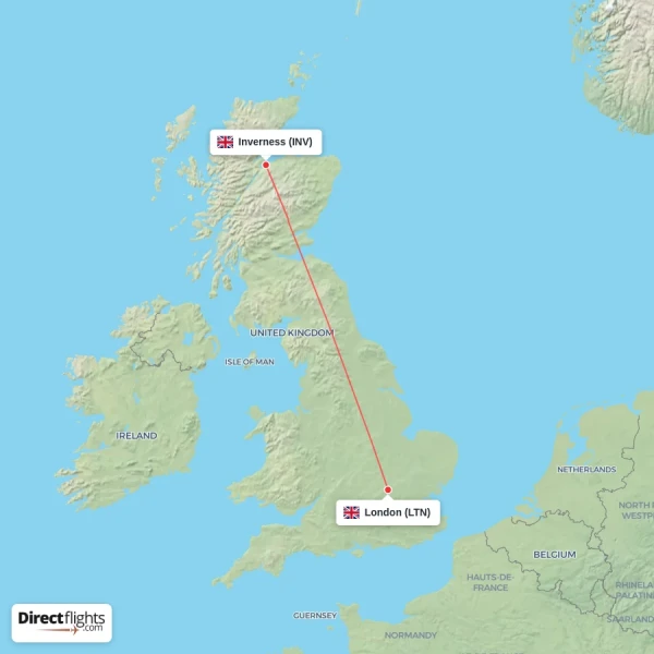 Inverness - London direct flight map