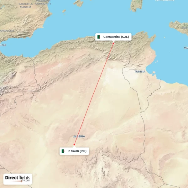 In Salah - Constantine direct flight map